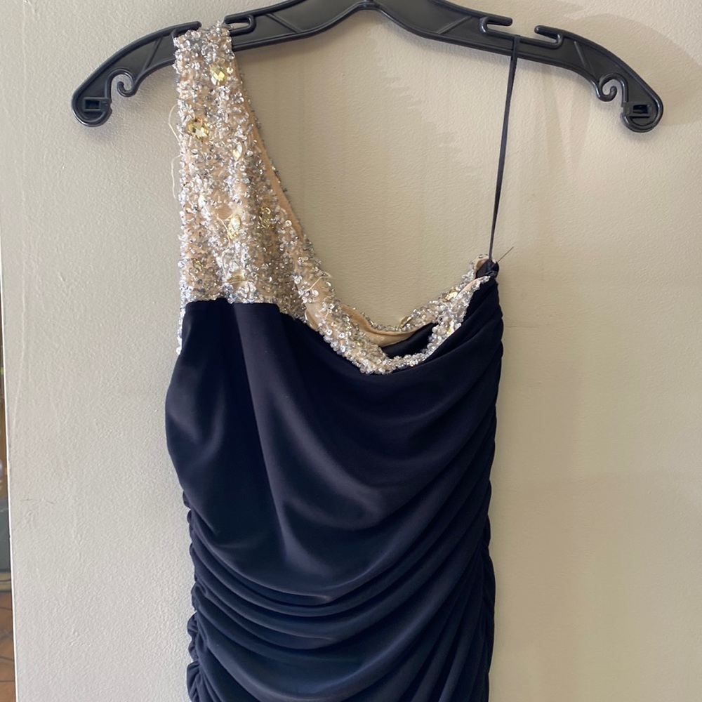 Cache one shoulder beaded evening gown